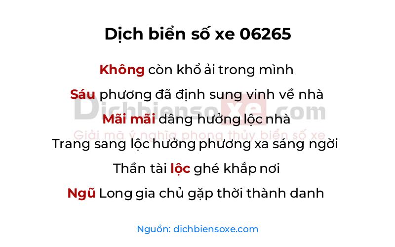 Dịch thơ biển số 06265