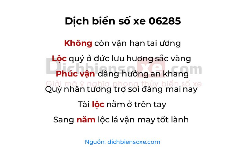 Dịch thơ biển số 06285