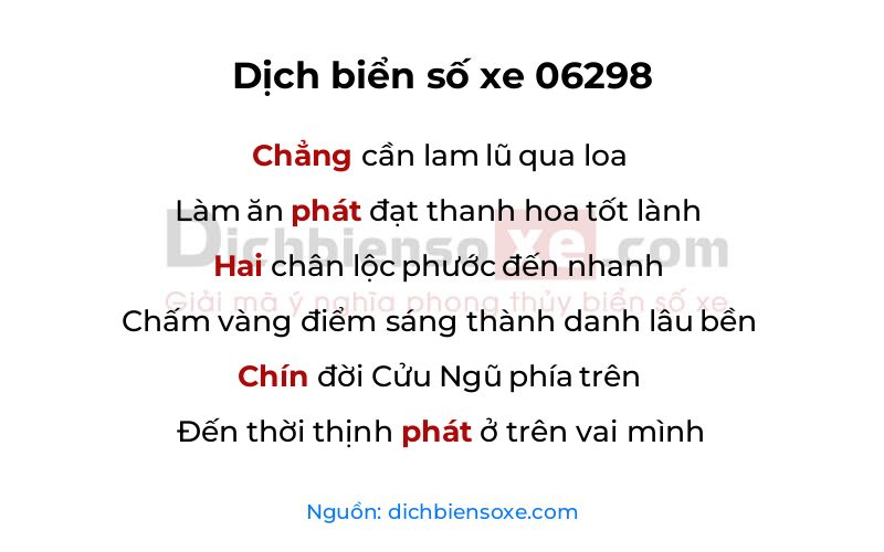 Dịch thơ biển số 06298