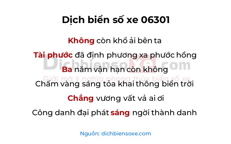 Dịch thơ biển số 06301