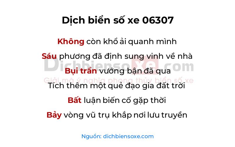 Dịch thơ biển số 06307