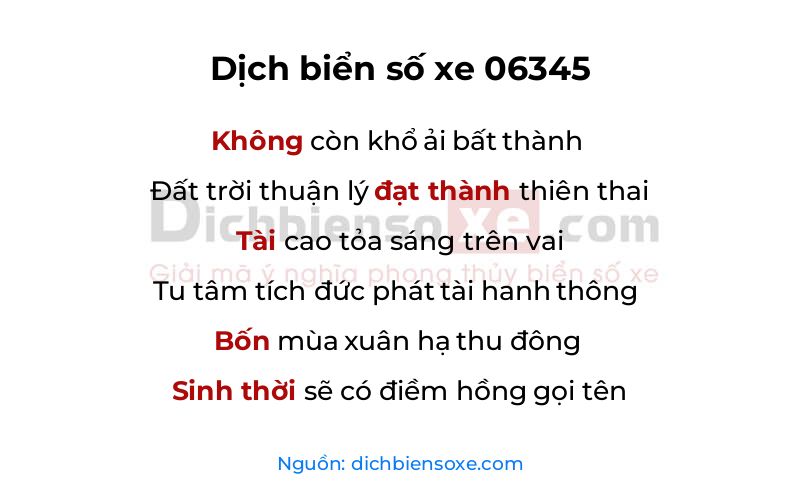 Dịch thơ biển số 06345