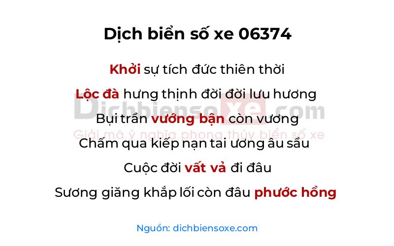 Dịch thơ biển số 06374