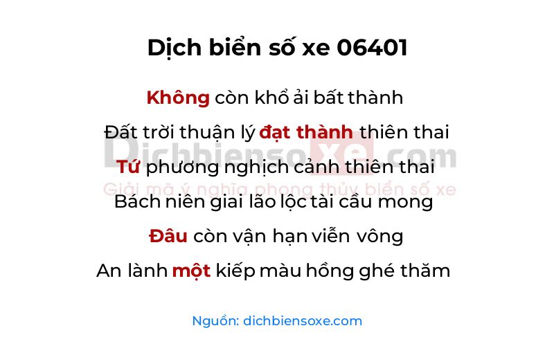 Dịch thơ biển số 06401