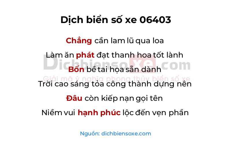 Dịch thơ biển số 06403