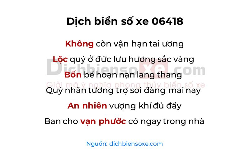 Dịch thơ biển số 06418