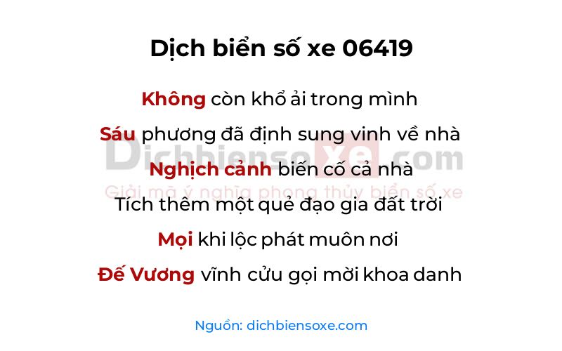 Dịch thơ biển số 06419