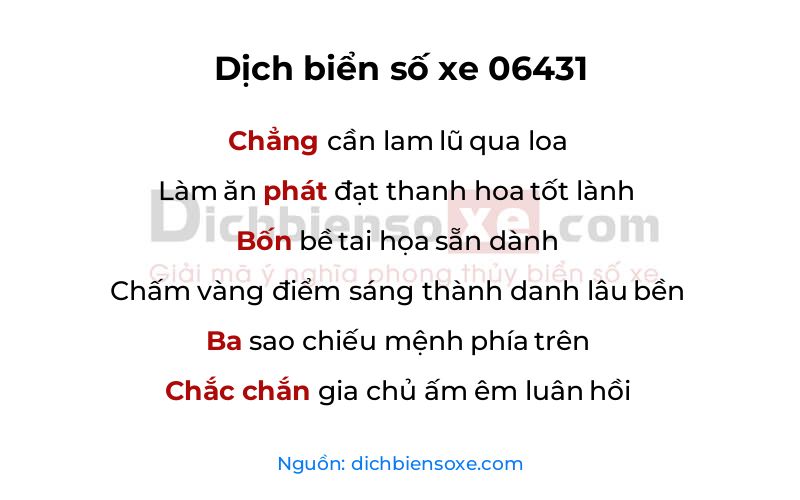 Dịch thơ biển số 06431