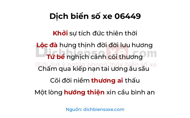Dịch thơ biển số 06449