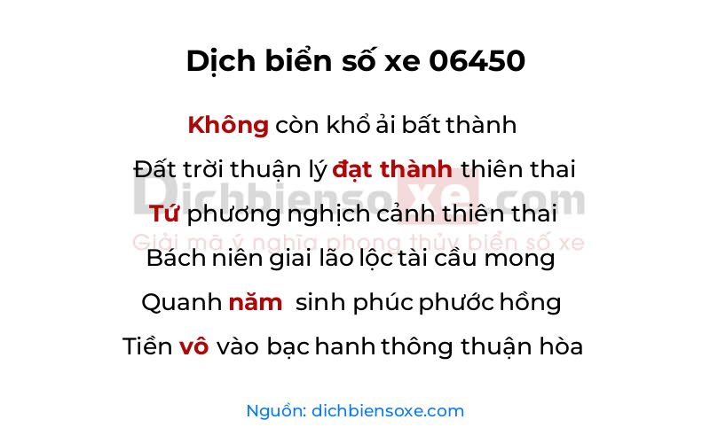 Dịch thơ biển số 06450