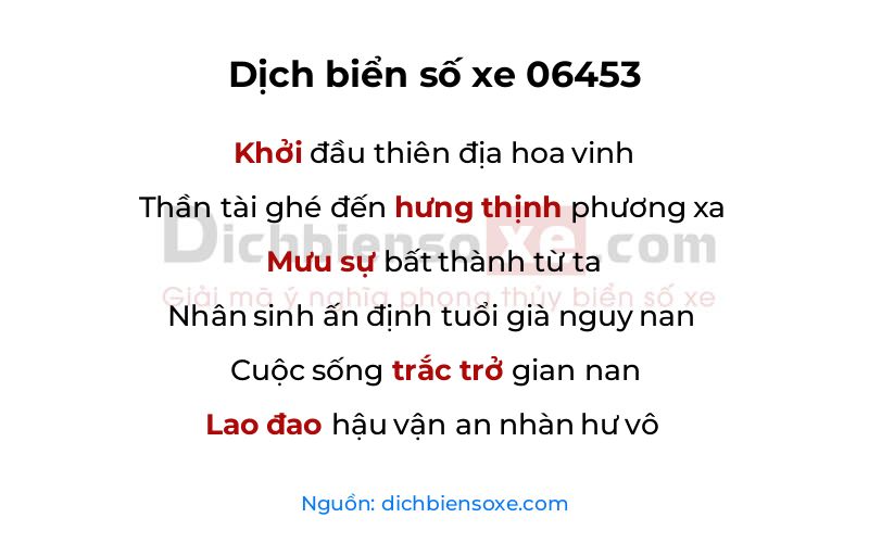 Dịch thơ biển số 06453