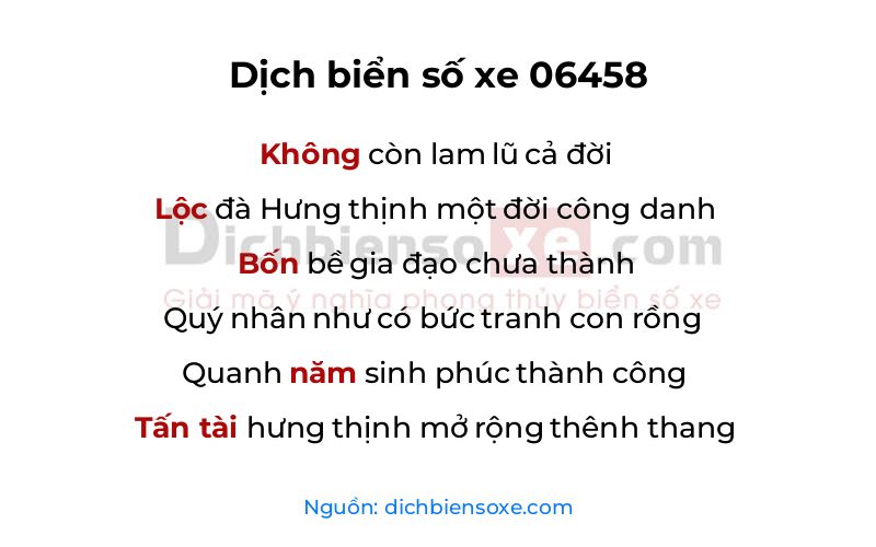Dịch thơ biển số 06458