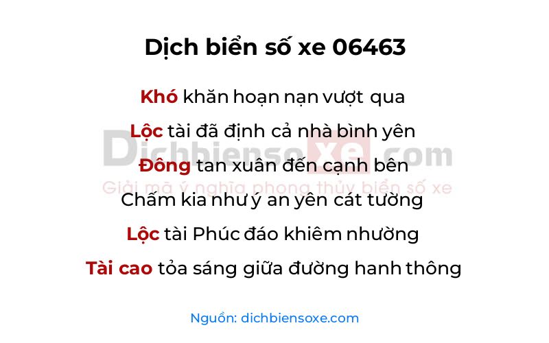 Dịch thơ biển số 06463