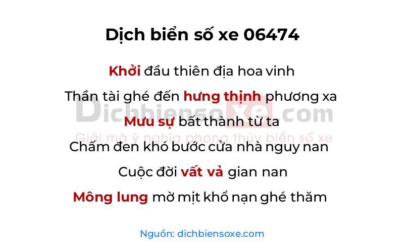 Dịch thơ biển số 06474