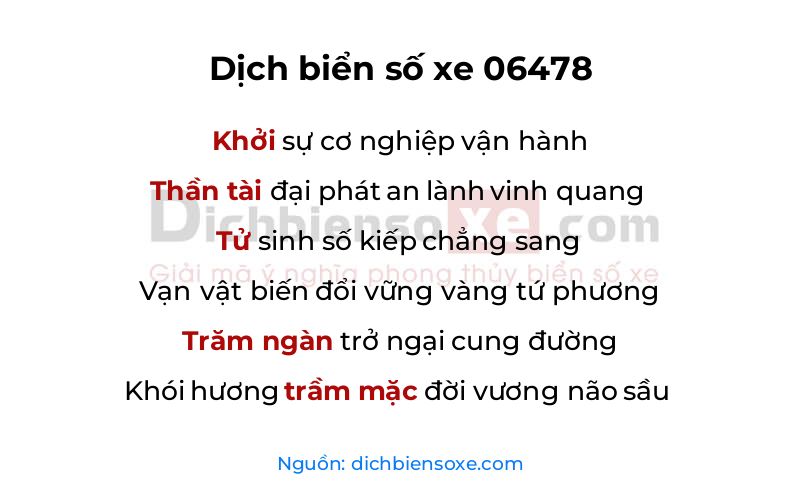 Dịch thơ biển số 06478