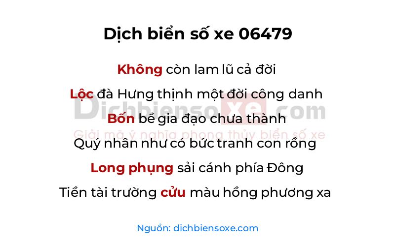 Dịch thơ biển số 06479