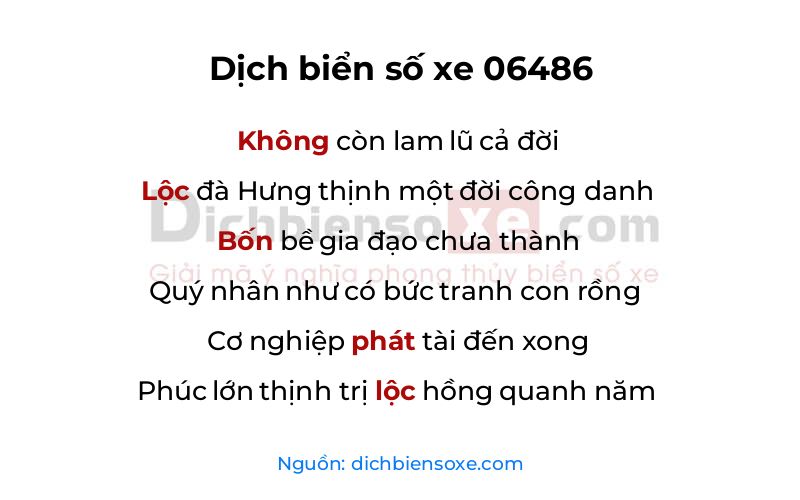 Dịch thơ biển số 06486