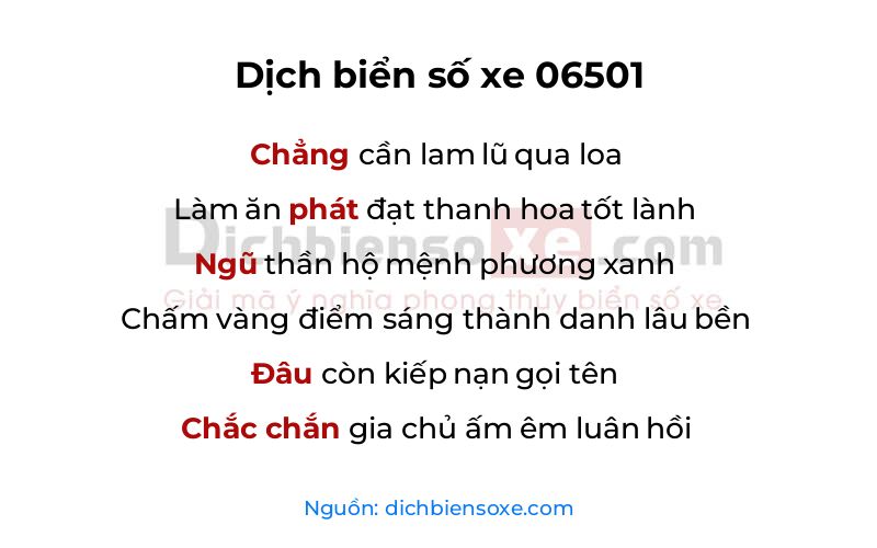 Dịch thơ biển số 06501