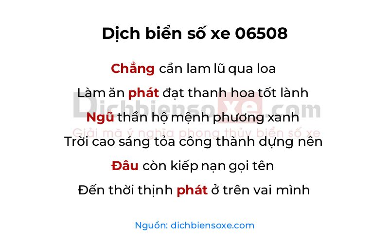 Dịch thơ biển số 06508
