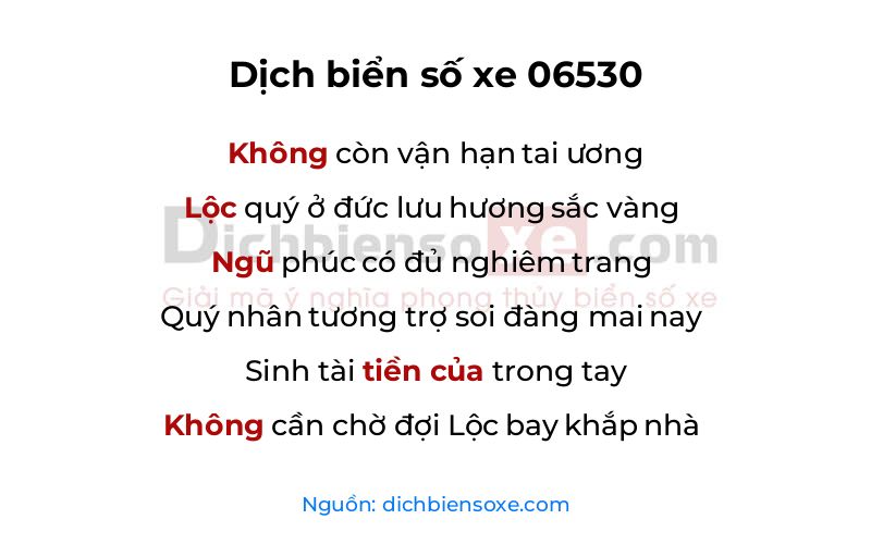 Dịch thơ biển số 06530
