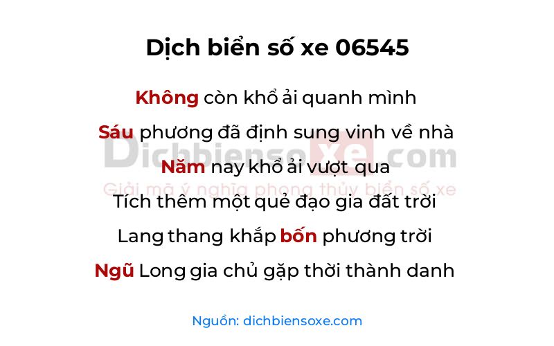 Dịch thơ biển số 06545