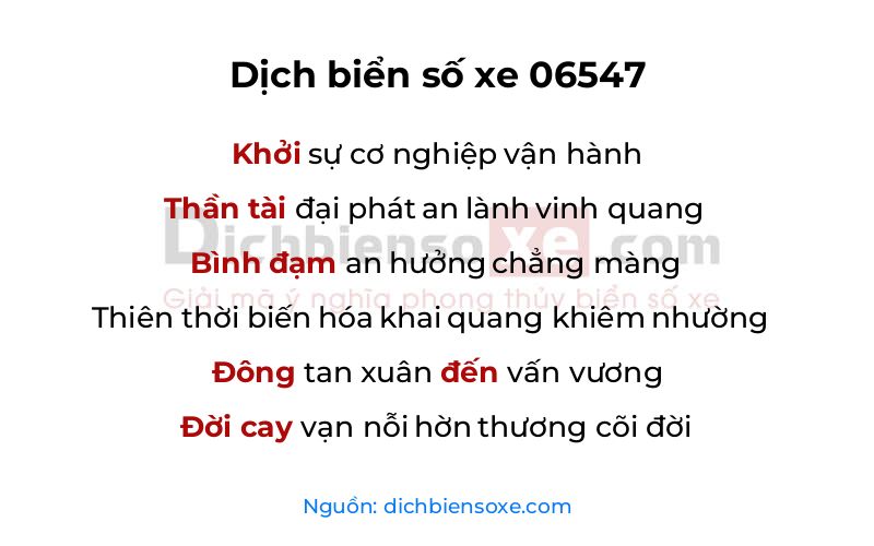 Dịch thơ biển số 06547