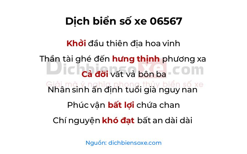 Dịch thơ biển số 06567