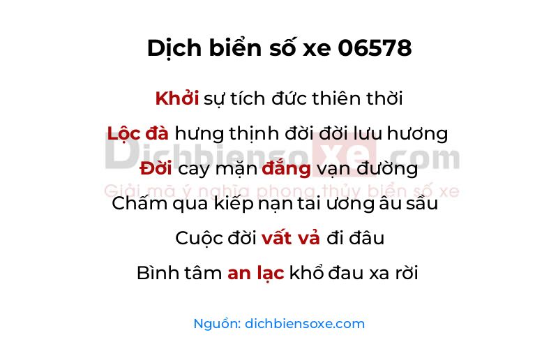 Dịch thơ biển số 06578