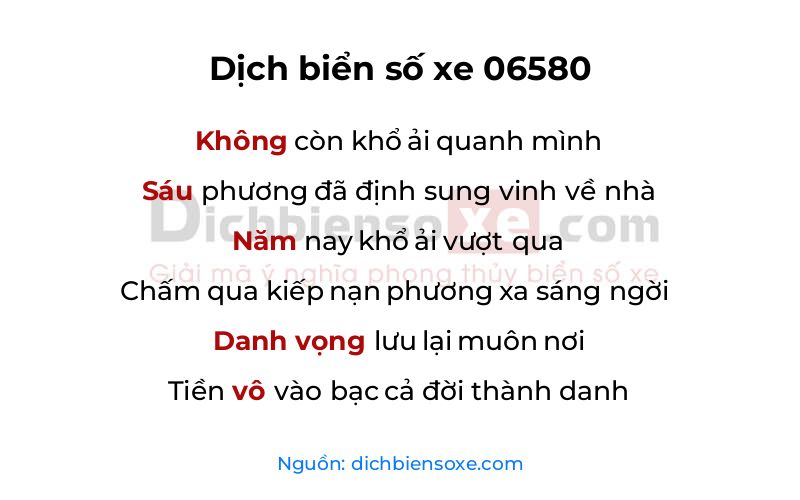 Dịch thơ biển số 06580