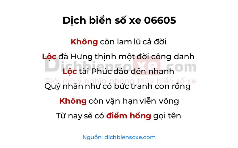 Dịch thơ biển số 06605