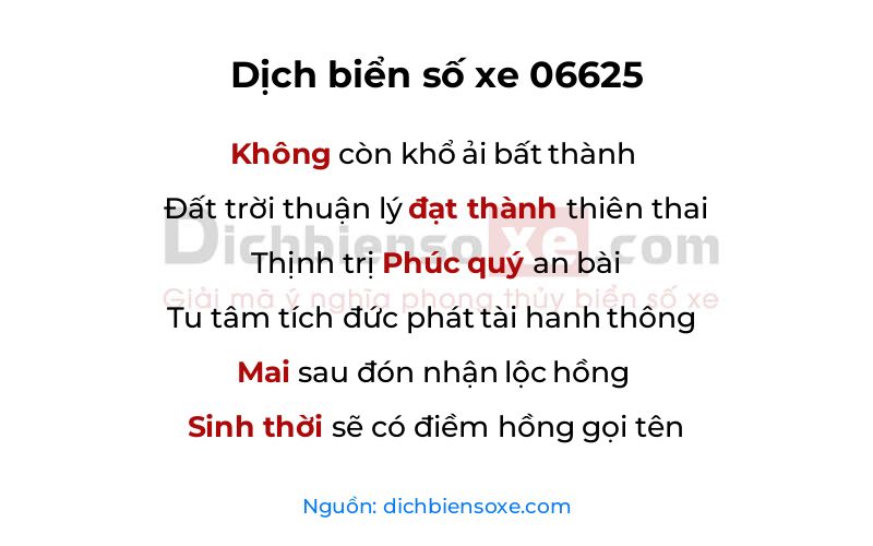 Dịch thơ biển số 06625