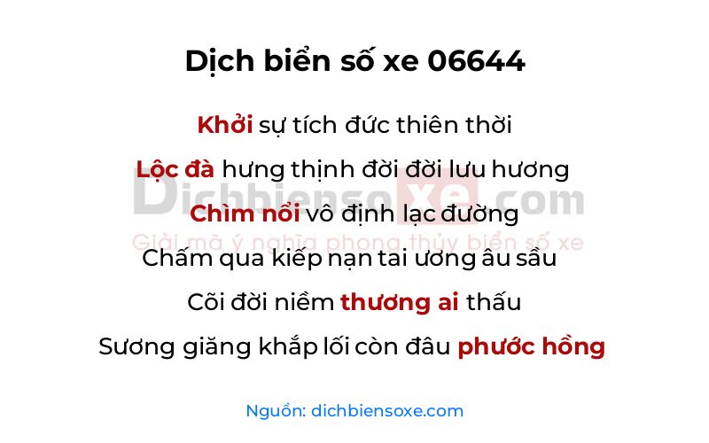 Dịch thơ biển số 06644