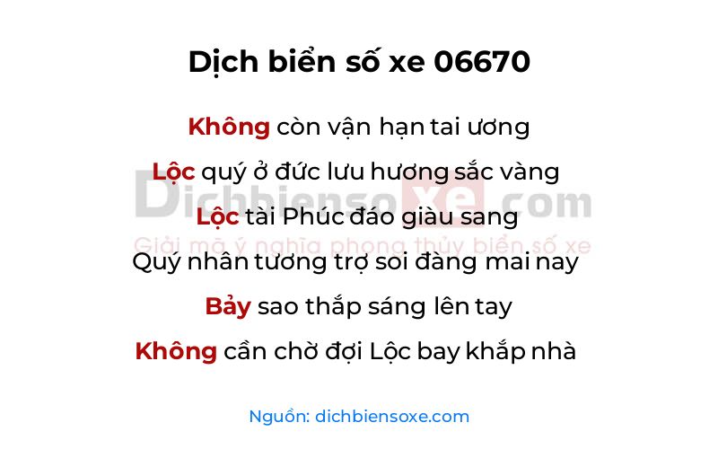 Dịch thơ biển số 06670