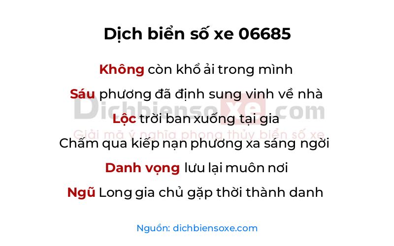 Dịch thơ biển số 06685