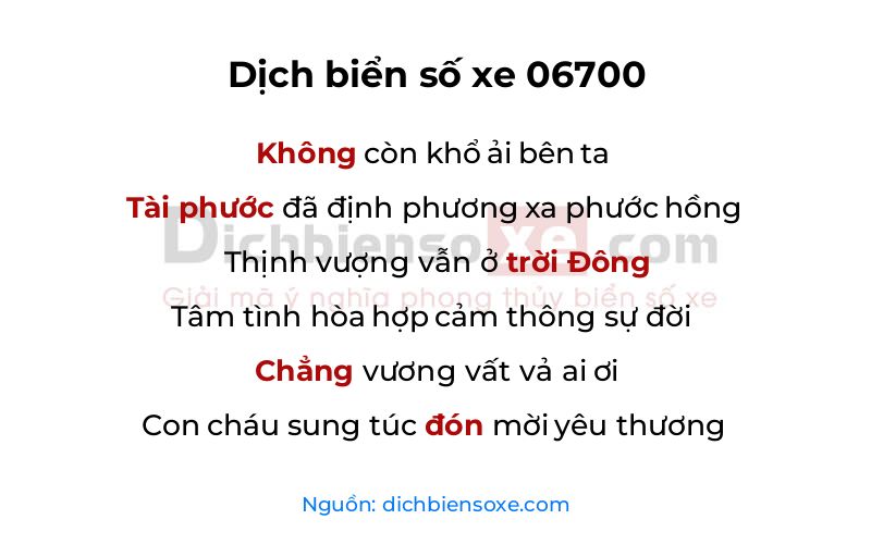 Dịch thơ biển số 06700