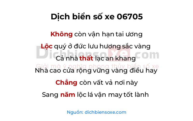 Dịch thơ biển số 06705