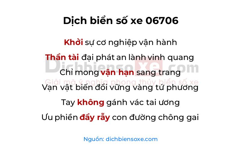Dịch thơ biển số 06706