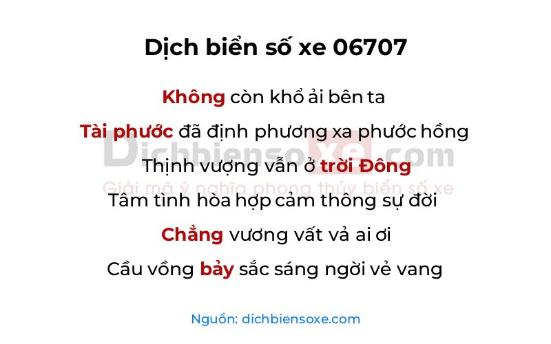 Dịch thơ biển số 06707