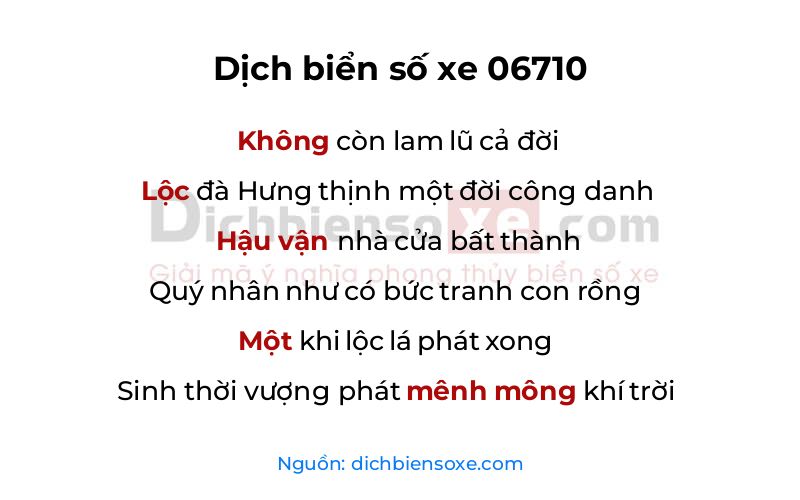 Dịch thơ biển số 06710