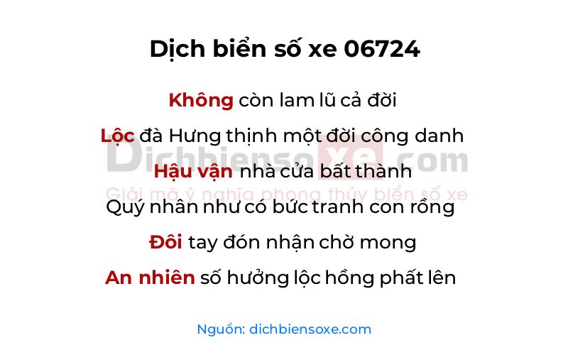 Dịch thơ biển số 06724