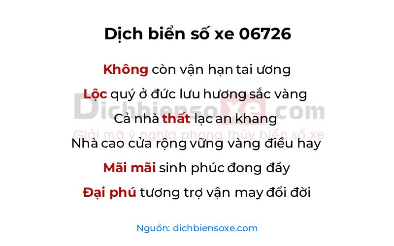 Dịch thơ biển số 06726