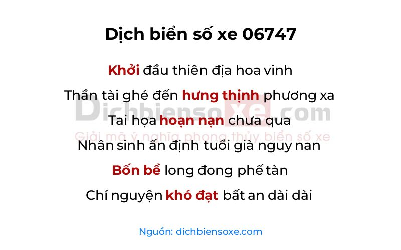 Dịch thơ biển số 06747