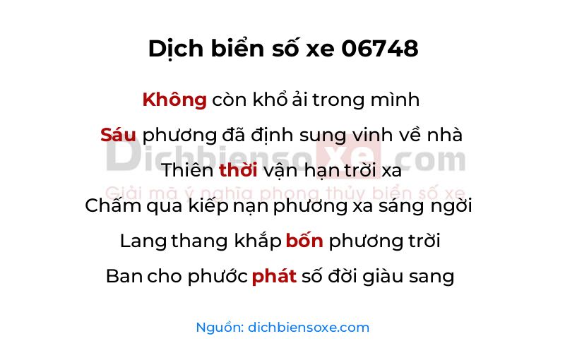 Dịch thơ biển số 06748