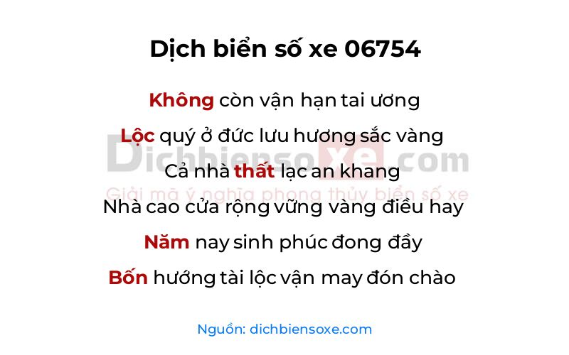 Dịch thơ biển số 06754