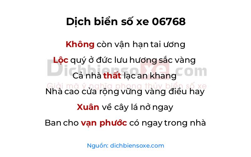 Dịch thơ biển số 06768