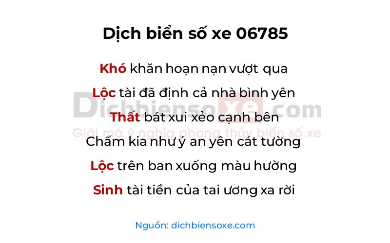 Dịch thơ biển số 06785