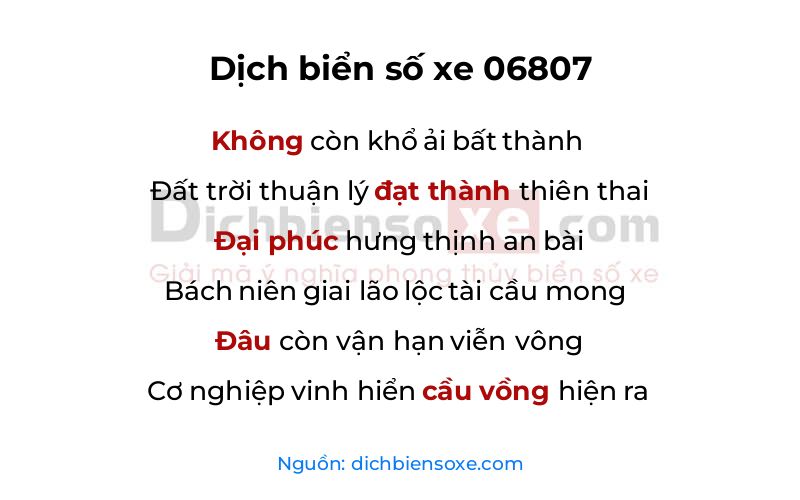Dịch thơ biển số 06807