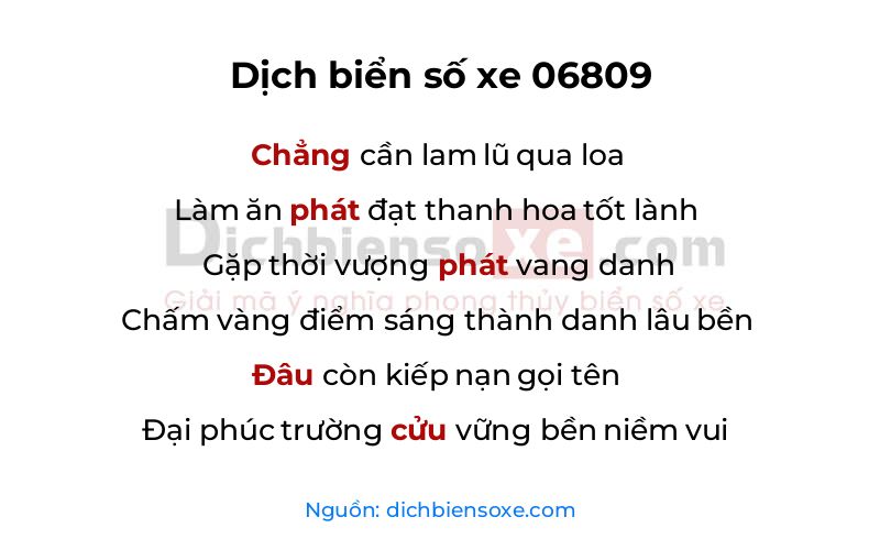 Dịch thơ biển số 06809