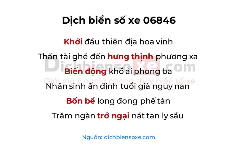 Dịch thơ biển số 06846