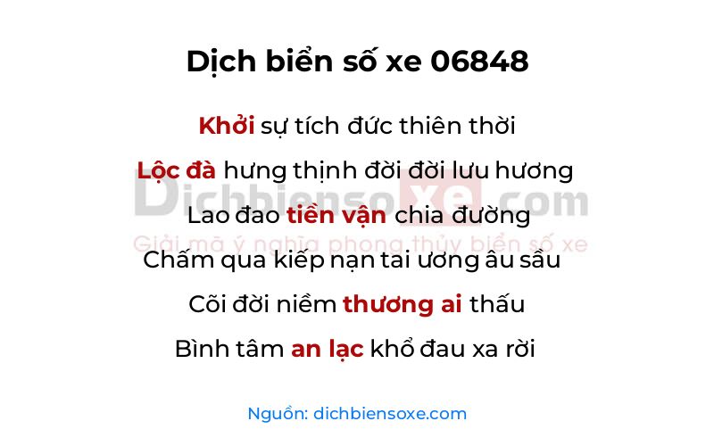 Dịch thơ biển số 06848